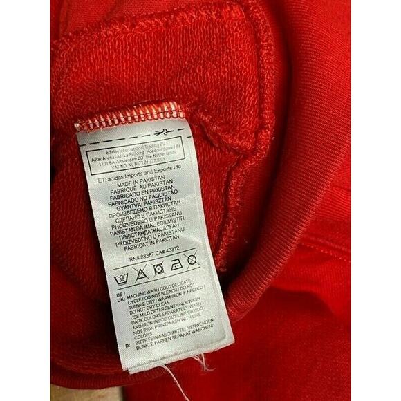 Adidas women’s Hoodie Red Pullover Long Sleeve Drawstring Spell Out Pockets XS - Picture 7 of 8